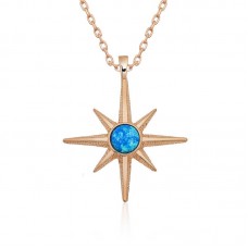 ​Gümüş Rose Mavi Opal Taşlı Kutup Yıldızı Kolye