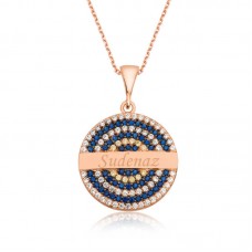 Gümüş Rose Mavi Taşlı İsimli Bayan Kolye
