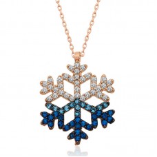 Gümüş Rose Mavi Taşlı Kar Tanesi Kolye