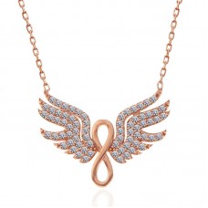 Gümüş Rose Melek Kanadı Sonsuzluk Kadın Kolye