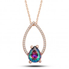 Gümüş Rose Mistik Topaz Taşlı Damla Kadın Kolye