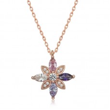 Gümüş Rose Mix Taşlı Umut Çiçeği Kolye