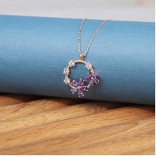 Gümüş Rose Mor Çiçek KadIn Kolye