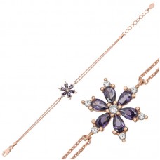 Gümüş Rose Mor Lotus Çiçeği Kadın Bileklik