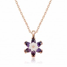 Gümüş Rose Mor Lotus Çiçeği Kolye