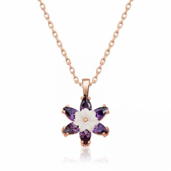 Gümüş Rose Mor Lotus Çiçeği Kolye Gümüş Rose Mor Lotus Çiçeği Kolye