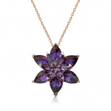 Gümüş Rose Mor Lotus Çiçeği Kolye