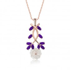Gümüş Rose Mor Yapraklı Bahar Çiçeği Kolye