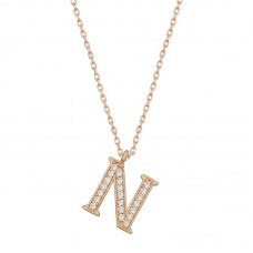 Gümüş Rose N Harfi Kadın Kolye
