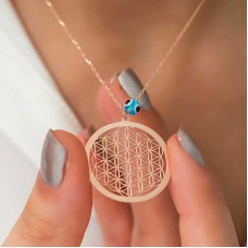 Gümüş Rose Nazar Gözlü Yaşam Çiçeği Kolye