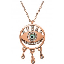 Gümüş Rose Nazarlı Göz Kadın Kolye
