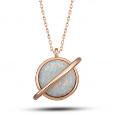 Gümüş Rose Opal Taşlı Gezegen Kadın Kolye