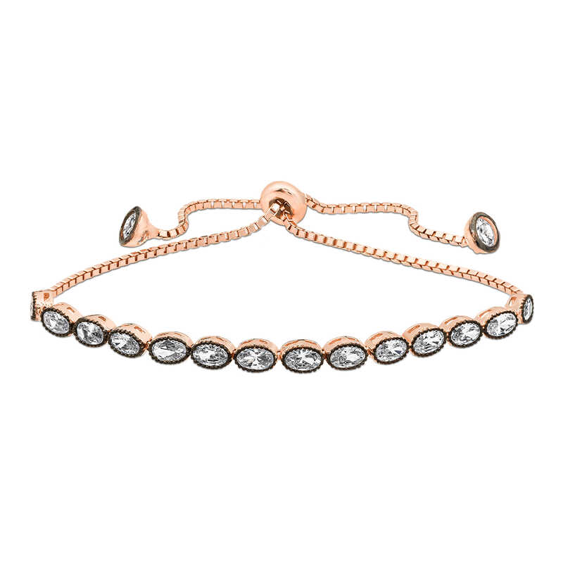 Gümüş Rose Oval Kesim Elmas Montür Asansör Bileklik Gümüş Rose Oval Kesim Elmas Montür Asansör Bileklik