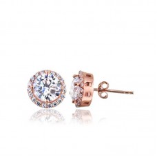 Gümüş Rose Oval Montür Pırlanta Modeli Küpe