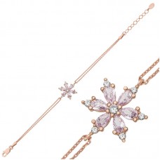 Gümüş Rose Pembe Lotus Çiçeği Kadın Bileklik