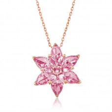 Gümüş Rose Pembe Lotus Çiçeği Kolye