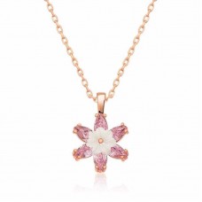 Gümüş Rose Pembe Lotus Çiçeği Kolye