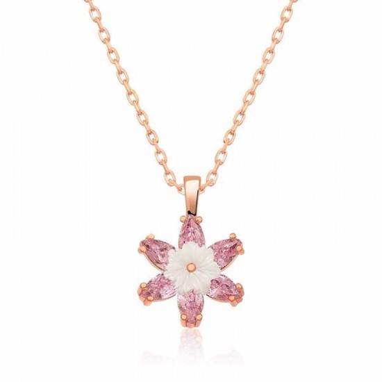 Gümüş Rose Pembe Lotus Çiçeği Kolye