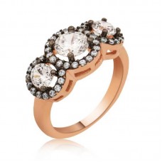 Gümüş Rose Pırlanta Montür 3 Taş Tria Bayan Yüzük