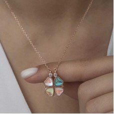 Gümüş Rose Renkli Açılabilen Yonca Kadın Kolye