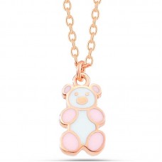 Gümüş Rose Renkli Ayıcık Kadın Kolye