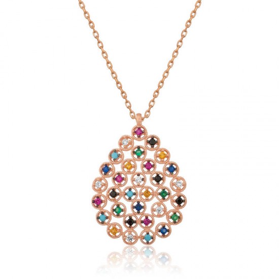 Gümüş Rose Renkli Taşlı Damla Kolye Gümüş Rose Renkli Taşlı Damla Kolye