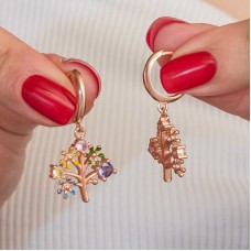 Gümüş Rose Renkli Taşlı Hayat Ağacı Kadın Küpe