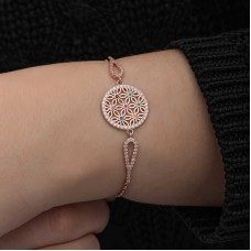 ​Gümüş Rose Renkli Yaşam Çiçeği Kadın Bileklik