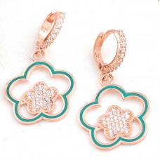 ​Gümüş Rose Sallantılı Çiçek Desenli Kadın Küpe