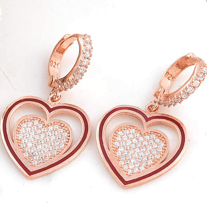 Gümüş Rose Sallantılı Kalp Kadın Küpe Gümüş Rose Sallantılı Kalp Kadın Küpe