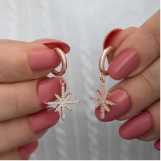 Gümüş Rose Sallantılı Kutup Yıldızı Kadın Küpe