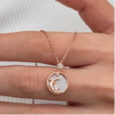 Gümüş Rose Sedef Taşlı Ay Yıldız Hilal Kadın Kolye