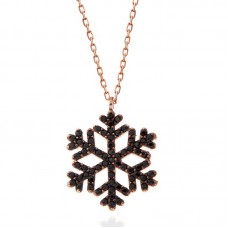 Gümüş Rose Siyah Taşlı Kar Tanesi Kadın Kolye