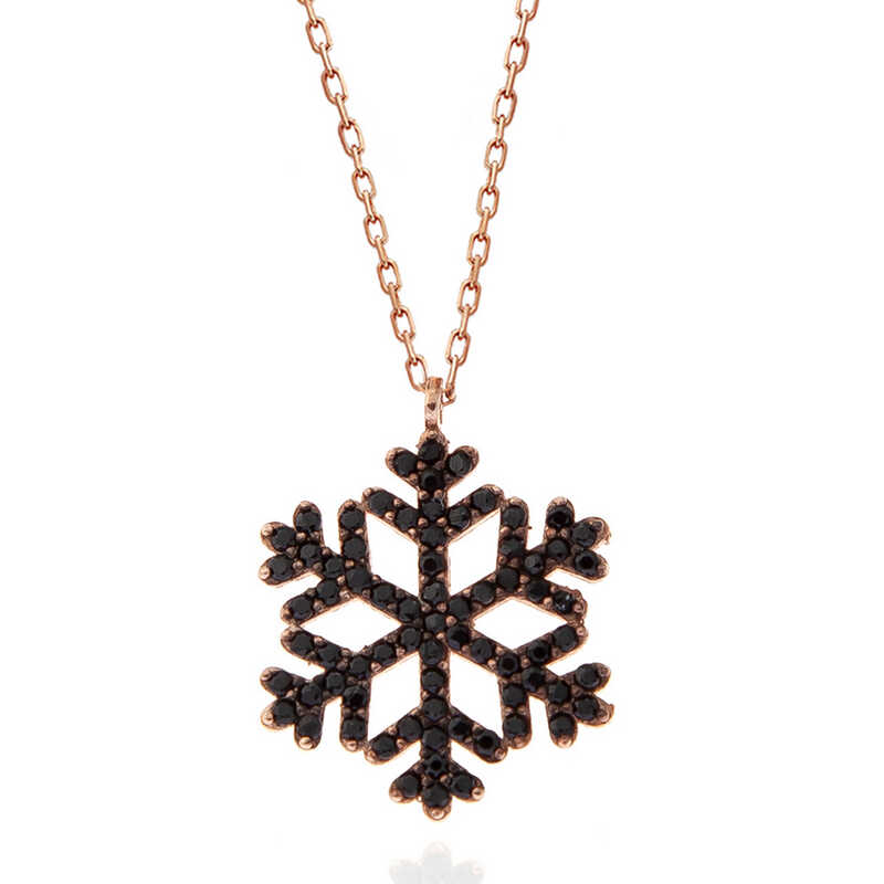 Gümüş Rose Siyah Taşlı Kar Tanesi Kadın Kolye Gümüş Rose Siyah Taşlı Kar Tanesi Kadın Kolye