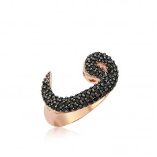 Gümüş Rose Siyah Taşlı Vav Bayan Yüzük