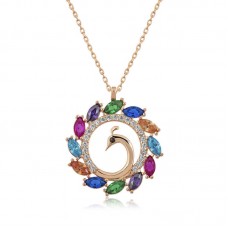 Gümüş Rose Tavus Kuşu Bayan Kolye