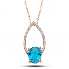 Gümüş Rose Turkuaz Oval Taşlı Kadın Kolye