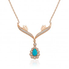 Gümüş Rose Turkuaz Taşlı Madalyon Bayan Kolye