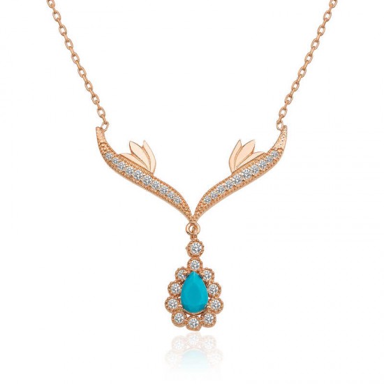 Gümüş Rose Turkuaz Taşlı Madalyon Bayan Kolye Gümüş Rose Turkuaz Taşlı Madalyon Bayan Kolye