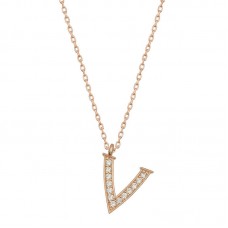 Gümüş Rose V Harfi Kadın Kolye