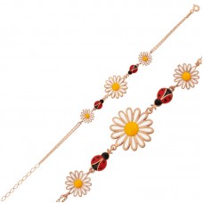 Gümüş Rose Uğur Böcekli Papatya Bayan Bileklik