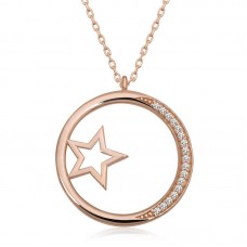 Gümüş Rose Yıldız Detaylı Halka Kadın Kolye
