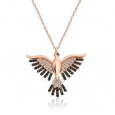 ​Gümüş Rose Zümrüd-ü Anka Kuşu Bayan Kolye