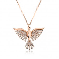 ​Gümüş Rose Zümrüd-ü Anka Kuşu Bayan Kolye