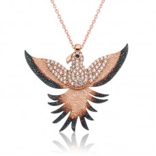 Gümüş Rose Zümrüdü Anka Kuşu Kolye