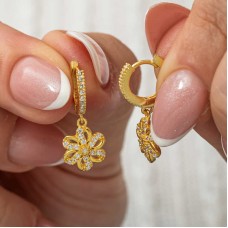 ​Gümüş Sallantılı Gold Çiçek Kadın Küpe
