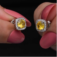 Gümüş Sarı Baget Taşlı Çivili Kadın Küpe