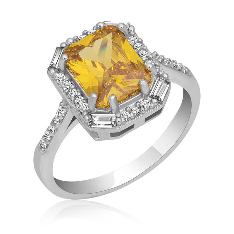 Gümüş Sarı Taşlı Baget Kare Kadın Yüzük Gümüş Sarı Taşlı Baget Kare Kadın Yüzük