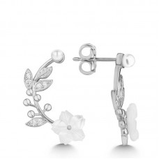 Gümüş Sedef Çiçek Çivili Kadın Küpe