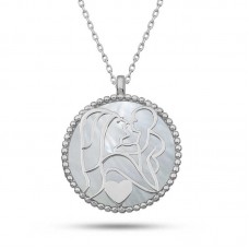 Gümüş Sedef Taşlı Anne Çocuk Sevgisi Kolye